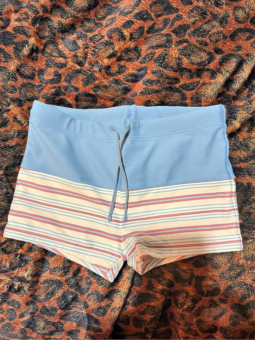 Minnow Boys Powder Blue Stripe Boardie Swim Trunks Blue & White Boys 5/6